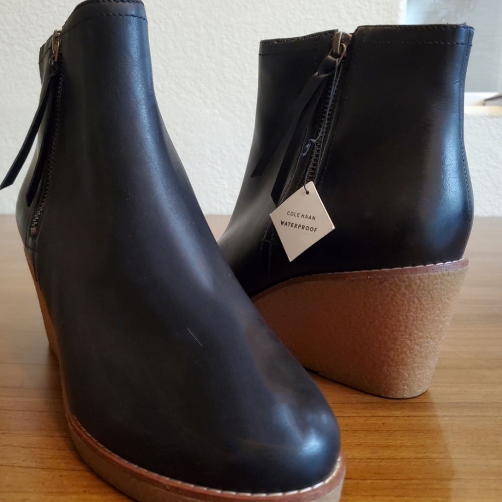 NWT Cole Haan Black Wedge Booties US 10